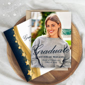 Gold Stars Blue Afstuderen Ceremony & Party Kaart