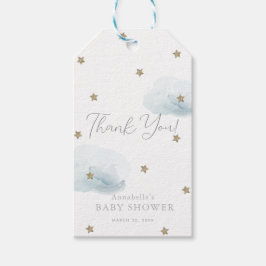 Gold Stars & Blue Clouds Baby shower Hartelijk dan Cadeaulabel
