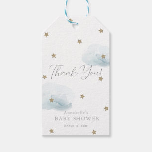 Gold Stars & Blue Clouds Baby shower Hartelijk dan Cadeaulabel