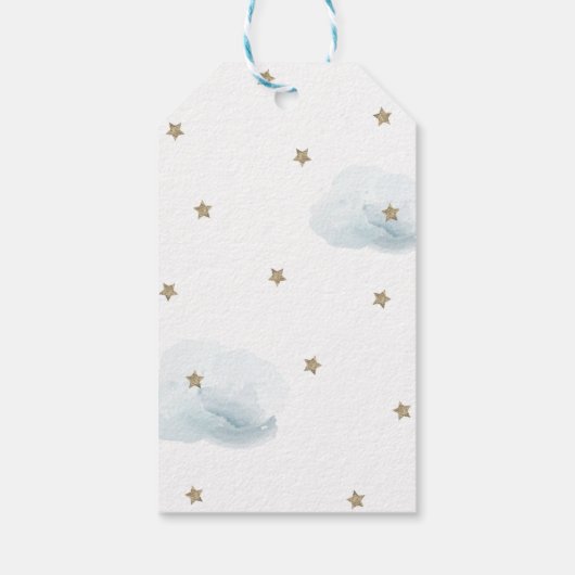 Gold Stars & Blue Clouds Baby shower Hartelijk dan Cadeaulabel (Achterkant)
