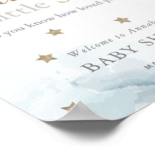 Gold Stars & Blue Clouds Baby shower Welkom Poster (Hoek)