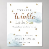 Gold Stars & Blue Clouds Baby shower Welkom Poster (Voorkant)