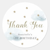 Gold Stars & Blue Clouds Birthday Hartelijk dank Ronde Sticker (Voorkant)