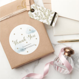 Gold Stars & Blue Clouds Birthday Hartelijk dank Ronde Sticker