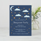 Gold Stars Blue Clouds Birthday Sleepover Party Kaart (Staand voorkant)