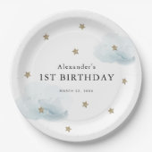 Gold Stars & Blue Clouds Kind is jarig Papieren Bordje (Voorkant)