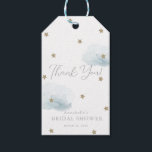 Gold Stars & Blue Clouds Vrijgezellenfeest Dank je Cadeaulabel<br><div class="desc">Dit leuke vrijgezellenfeest bedankcadeau label heeft een witte achtergrond met faux gouden glittersterren en donzige blauwe wolken. Verander de achtergrondkleur en personaliseer deze voor uw behoeften. U kunt bijpassende producten vinden in mijn winkel.</div>