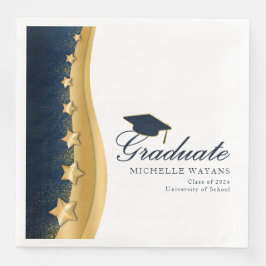 Gold Stars Blue Pet Graduation Party Servet