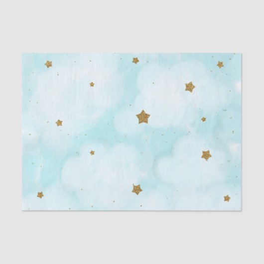 Gold Stars & Blue Sky Clouds Baby shower Party Tissuepapier (Voorkant)