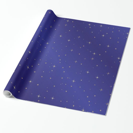 Gold Stars Blue Sky wrapping Paper Cadeaupapier (Uitgerold)