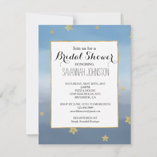 Gold Stars Blue Waterverf Sky vrijgezellenfeest Kaart (Voorkant)