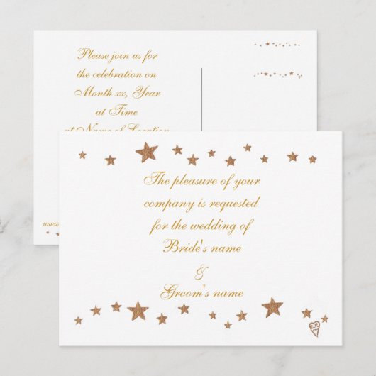 Gold Stars Border Wedding Invitation Briefkaarten (Voorkant / Achterkant)