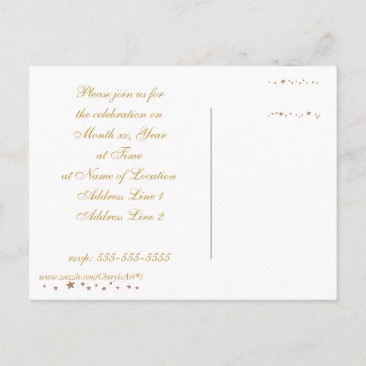Gold Stars Border Wedding Invitation Briefkaarten (Achterkant)