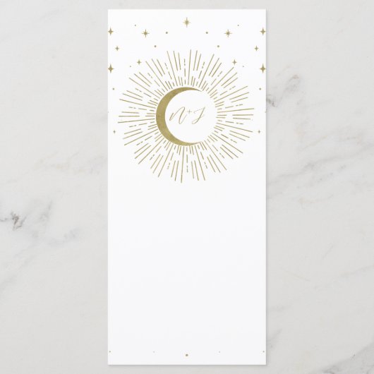 Gold Stars Celestial Sunburst Moon Wedding Menu (Achterkant)
