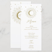 Gold Stars Celestial Sunburst Moon Wedding Menu (Voorkant / Achterkant)