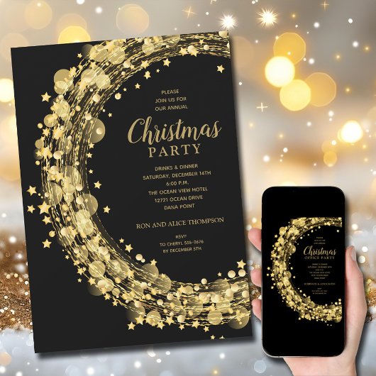 Gold Stars Circles Christmas Holiday Invitations Kaart