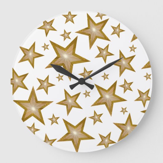 "Gold" Stars clock round white Grote Klok (Voorkant)