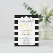 Gold Stars Cloud Black + White Neutral Baby shower Kaart (Staand voorkant)