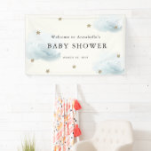 Gold Stars & Clouds Baby shower Banner (Insitu)