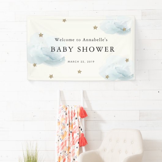 Gold Stars & Clouds Baby shower Banner (Insitu)