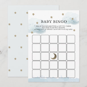 Gold Stars & Clouds Baby shower Bingo Game Card Kaart