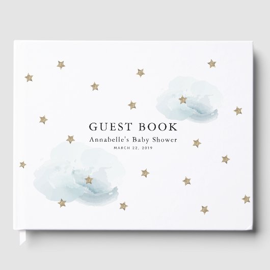 Gold Stars & Clouds Baby shower Gastenboek (Voorkant)