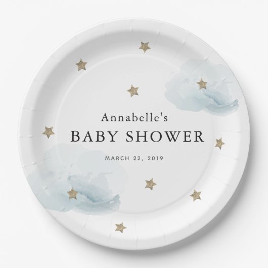 Gold Stars & Clouds Baby shower Papier Bord (Voorkant)
