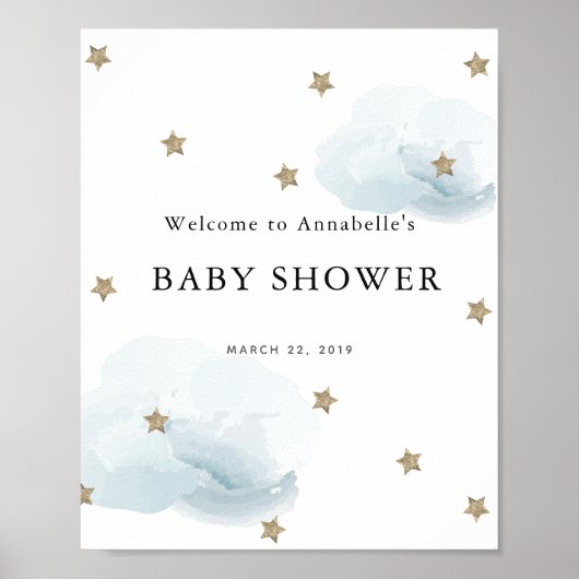 Gold Stars & Clouds Baby shower Welkom Poster (Voorkant)