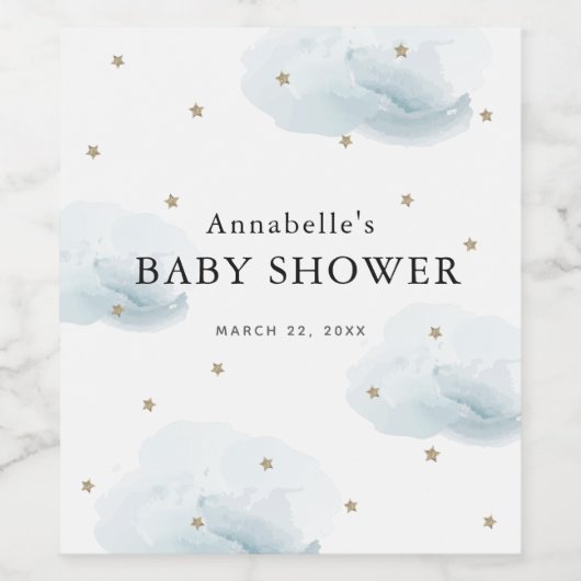Gold Stars & Clouds Baby shower Wijn Etiket (Enkel label)