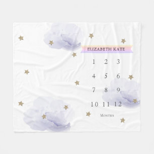 Gold Stars & Clouds Lavender Maandelijkse mijlpaal Fleece Deken