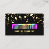 Gold Stars Confetti Rainbow Comb Hair Stylist Visitekaartje (Voorkant)