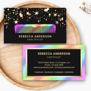 Gold Stars Confetti Rainbow Comb Hair Stylist Visitekaartje