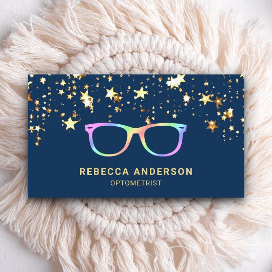 Gold Stars Confetti Rainbow Eye Glasses Optician Visitekaartje