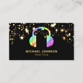 Gold Stars Confetti Rainbow Headphones Muziek DJ Visitekaartje (Voorkant)