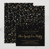 Gold Stars Confetti | Uitnodiging tot het Eve Nieu (Voorkant / Achterkant)