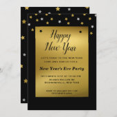 Gold Stars Confetti | Uitnodiging tot het Eve Nieu (Voorkant / Achterkant)