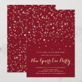 Gold Stars Confetti | Uitnodiging tot het Eve Nieu (Voorkant / Achterkant)