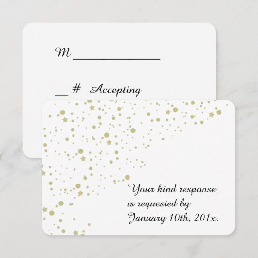 Gold Stars Confetti White Wedding RSVP Kaartje (Voorkant / Achterkant)