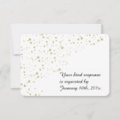 Gold Stars Confetti White Wedding RSVP Kaartje (Voorkant)