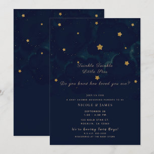 Gold Stars Dark Blue Night Sky Baby shower Twins Kaart