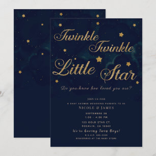 Gold Stars Dark Blue Night Sky Baby shower Twins Kaart