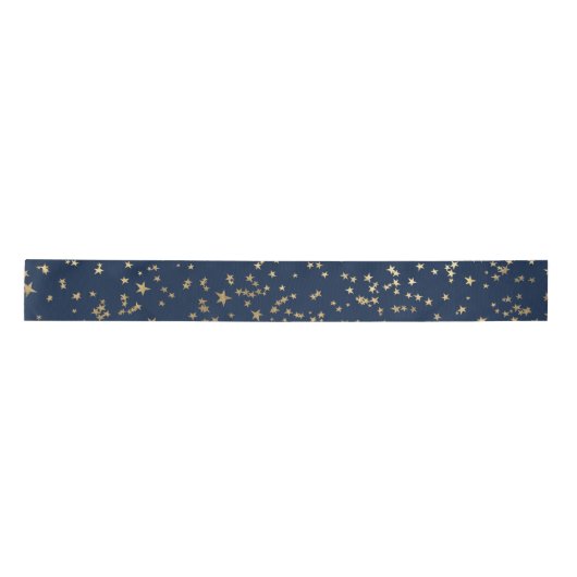 Gold Stars Deep Blue Satijnen Lint (Voorkant)