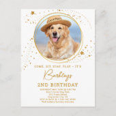 Gold Stars Dog Birthday Persoonlijke foto van Pet Uitnodiging Briefkaart (Voorkant)