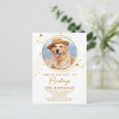 Gold Stars Dog Birthday Persoonlijke foto van Pet Uitnodiging Briefkaart (Staand voorkant)