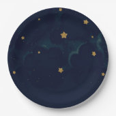Gold Stars Donkerblauw Night Sky Baby shower Party Papieren Bordje (Voorkant)