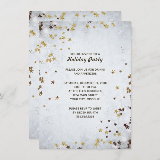 Gold Stars Elegant Kerstfeest Kaart (Voorkant / Achterkant)