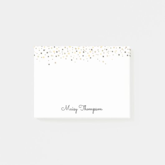 Gold Stars Elegante scriptnaam Post-it® Notes (Voorkant)