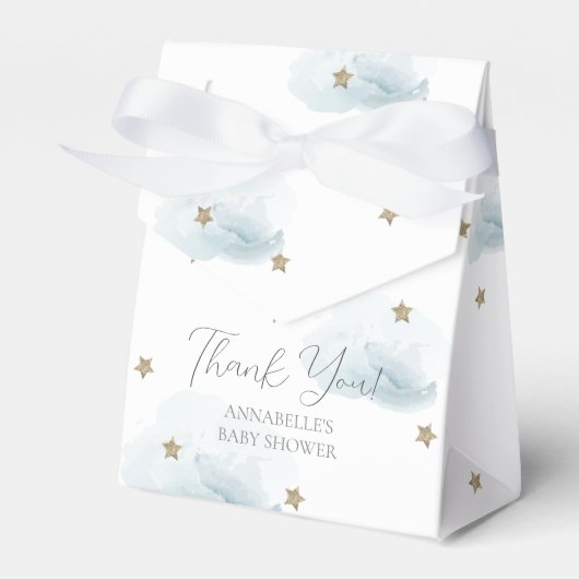 Gold Stars en Blue Clouds Baby shower Bedankdoosjes (Voorkant Zijde)