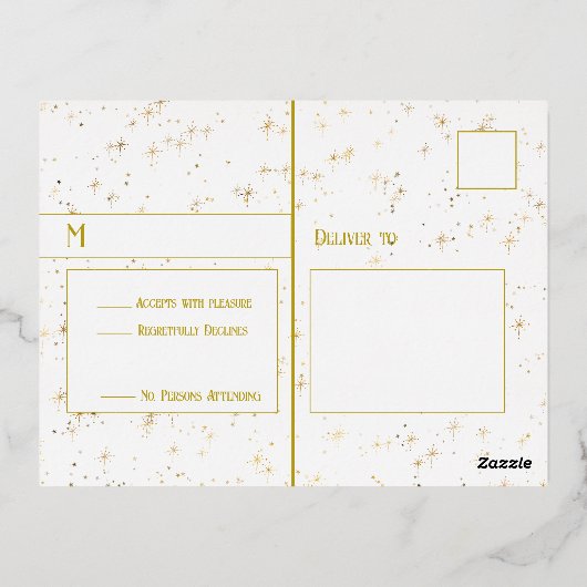 Gold Stars en Gold Foil RSVP Folie Uitnodiging Briefkaart (Achterkant)
