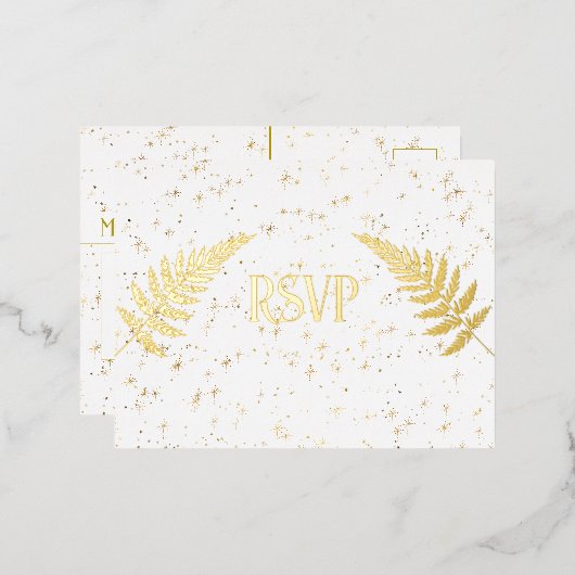 Gold Stars en Gold Foil RSVP Folie Uitnodiging Briefkaart (Voorkant / Achterkant)
